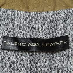 Pre Owned Balenciaga Green Cotton Blend Quilt Detail Biker Jacket S
