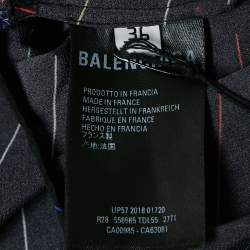 Balenciaga Black Stripe Logo All Over Print Silk Ruffled Midi Dress S