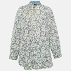 Balenciaga Green USD Print Cotton Blend Oversized Shirt S