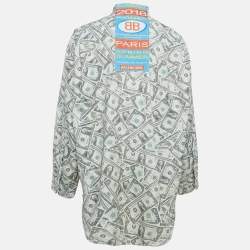 Balenciaga Green USD Print Cotton Blend Oversized Shirt S