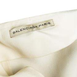 Pre Owned Balenciaga Cream Silk Contrast Embellished Belt Detail Pleated Skirt M