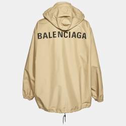 Pre Owned Balenciaga Beige Logo Print Nylon Windbreaker Jacket M