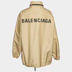 Pre Owned Balenciaga Beige Logo Print Nylon Windbreaker Jacket M