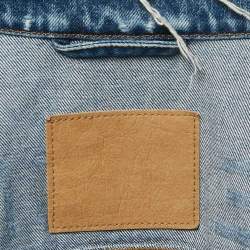 Pre Owned Balenciaga Blue Logo Print Ripped Collar Denim Oversized Jacket M