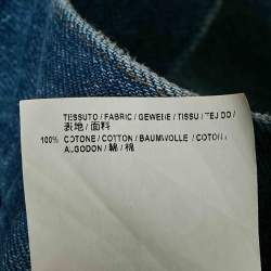 Pre Owned Balenciaga Blue Logo Print Ripped Collar Denim Oversized Jacket M