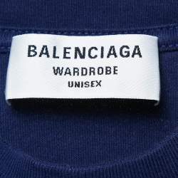 Pre Owned Balenciaga Blue Logo Embroidered Cotton Political Campaign T-Shirt XS