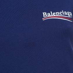 Pre Owned Balenciaga Blue Logo Embroidered Cotton Political Campaign T-Shirt XS