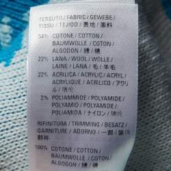 Pre Owned Balenciaga Blue All Over Logo Intarsia Knit Cardigan S