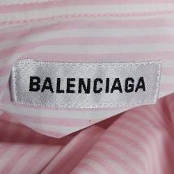 Pre Owned Balenciaga Pink/White Stripe Cotton Neck Tie Detail Oversized Shirt S