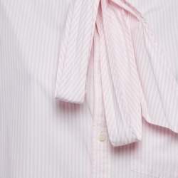 Pre Owned Balenciaga Pink/White Stripe Cotton Neck Tie Detail Oversized Shirt S