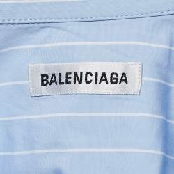 Pre Owned Balenciaga Blue Stripe Cotton Blend Asymmetric Oversized Shirt S