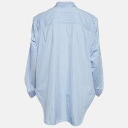 Pre Owned Balenciaga Blue Stripe Cotton Blend Asymmetric Oversized Shirt S