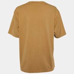 Pre Owned Balenciaga Beige Logo Print Cotton Crew Neck T-Shirt S
