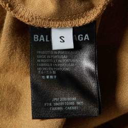 Pre Owned Balenciaga Beige Logo Print Cotton Crew Neck T-Shirt S