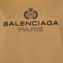 Pre Owned Balenciaga Beige Logo Print Cotton Crew Neck T-Shirt S