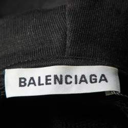 Pre Owned Balenciaga Black Logo Print Cotton Hooded Sweatshirt S