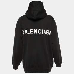 Pre Owned Balenciaga Black Logo Print Cotton Hooded Sweatshirt S