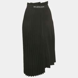 Balenciaga Black Plisse Raw Edge Faux Wrap Midi Skirt S