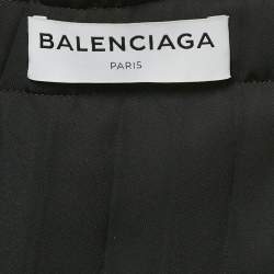 Balenciaga Black Plisse Raw Edge Faux Wrap Midi Skirt S