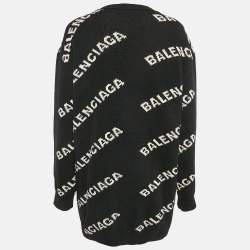 Pre Owned Balenciaga Black Logo Jacquard Knit Long Archetype Cardigan M