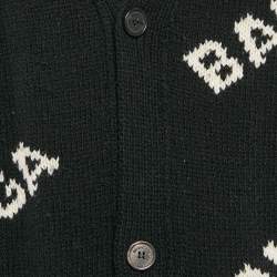 Pre Owned Balenciaga Black Logo Jacquard Knit Long Archetype Cardigan M