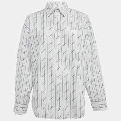 Balenciaga White Stripe Print Cotton Button Front Oversized Shirt S