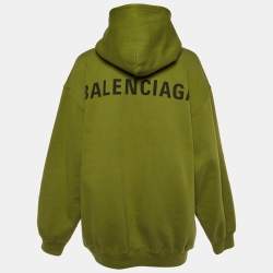 Pre Owned Balenciaga Green Logo Print Cotton Hooded Sweatshirt L