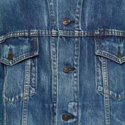 Pre Owned Balenciaga Blue Denim Distressed Collar Detail Oversized Jacket M