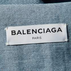 Pre Owned Balenciaga Blue Denim Distressed Collar Detail Oversized Jacket M