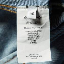 Pre Owned Balenciaga Blue Denim Distressed Collar Detail Oversized Jacket M