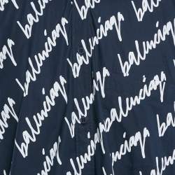 Pre Owned Balenciaga Midnight Blue Logo Print Cotton Unisex Oversized Shirt M
