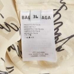 Pre Owned Balenciaga White Logo Print Jacquard Silk Button Front Blouse S