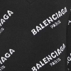 مملوكة مسبقًا Balenciaga Black All Over Logo Wool Knit Sweater L