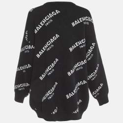 مملوكة مسبقًا Balenciaga Black All Over Logo Wool Knit Sweater L