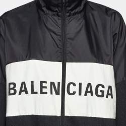 Pre Owned Balenciaga Black Logo Print Nylon & Denim Windbreaker Jacket S