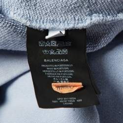 Balenciaga Pale Blue Logo Print Cotton Hooded Sweatshirt L