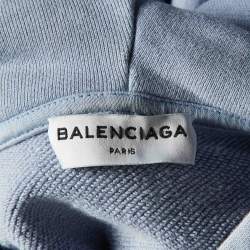 Balenciaga Pale Blue Logo Print Cotton Hooded Sweatshirt L