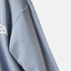 Balenciaga Pale Blue Logo Print Cotton Hooded Sweatshirt L