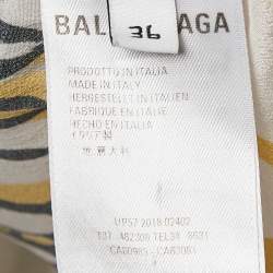 مملوكة مسبقًا Balenciaga Multicolor Silk Logo Print Tie-Up Neck Detail Blouse S