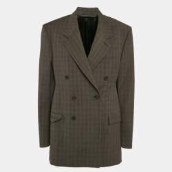 Pre Owned Balenciaga Grey Prince Of Wales Check Wool Blend Double Breasted Blazer S