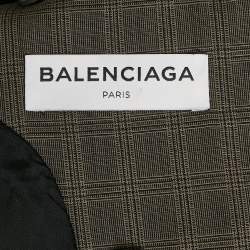 Pre Owned Balenciaga Grey Prince Of Wales Check Wool Blend Double Breasted Blazer S