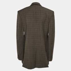 Pre Owned Balenciaga Grey Prince Of Wales Check Wool Blend Double Breasted Blazer S