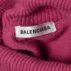 Balenciaga Pink Logo Embroidered Wool Knit Turtle Neck Sweater M