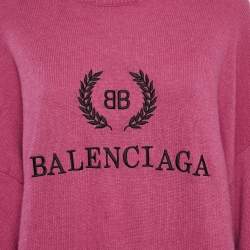 Balenciaga Pink Logo Embroidered Wool Knit Turtle Neck Sweater M
