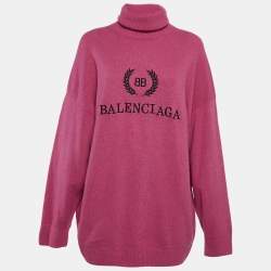 Balenciaga Pink Logo Embroidered Wool Knit Turtle Neck Sweater M
