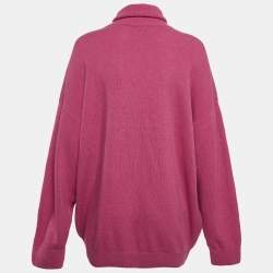 Balenciaga Pink Logo Embroidered Wool Knit Turtle Neck Sweater M