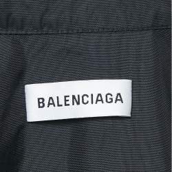 Balenciaga Black Logo Print Nylon and Denim Zip-Up Oversized Jacket S