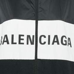 Balenciaga Black Logo Print Nylon and Denim Zip-Up Oversized Jacket S