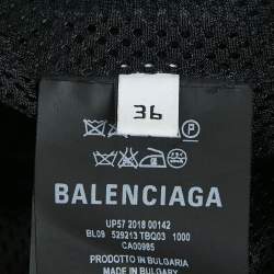 Balenciaga Black Logo Print Nylon and Denim Zip-Up Oversized Jacket S