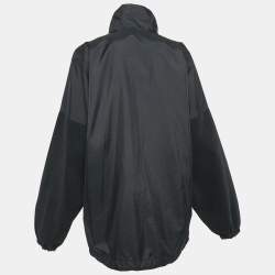 Balenciaga Black Logo Print Nylon and Denim Zip-Up Oversized Jacket S